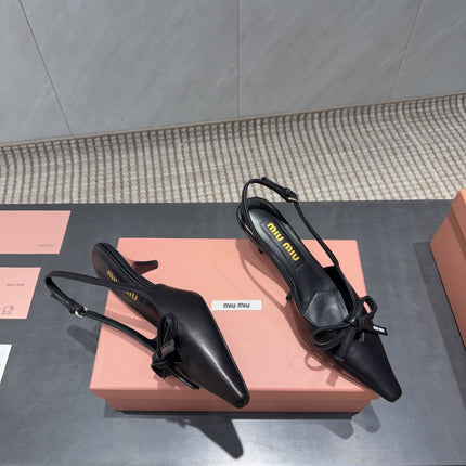 MIUMIU 26S SLINGBACK 55MM IN BLACK CALFSKIN WITH BOW