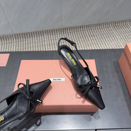 MIUMIU 26S SLINGBACK 55MM IN BLACK CALFSKIN WITH BOW