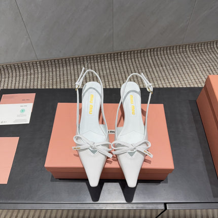 MIUMIU 26S SLINGBACK 55MM IN WHITE CALFSKIN WITH BOW