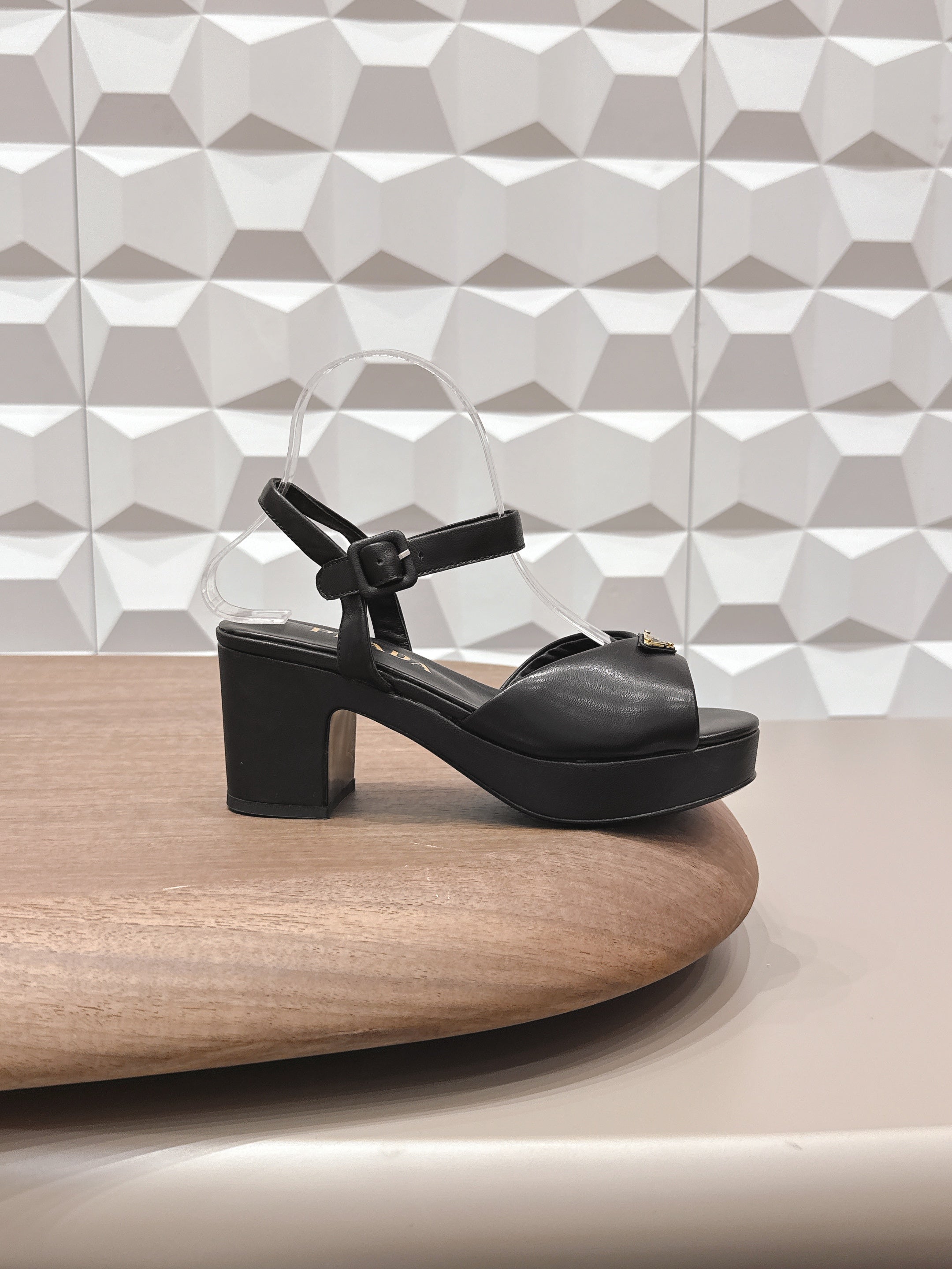 PRADA 26S HEELED SANDALS 75MM IN BLACK CALFSKIN WITH LOGO