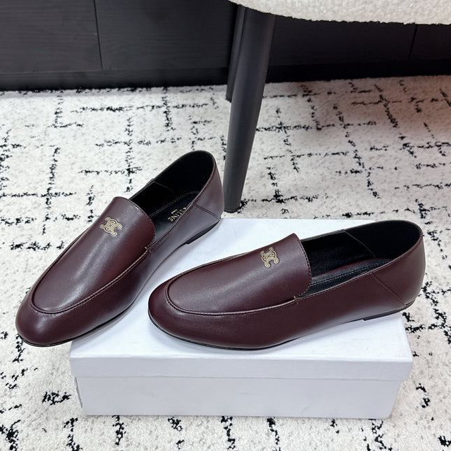 CELINE 26S AURA TRIOMPHE LOAFERS IN BURGUNDY BROWN LAMBSKIN