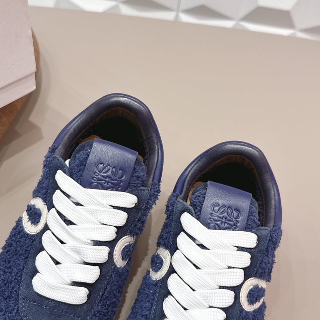 LOEWE 26S FLOW RUNNER SNEAKER IN NAVY BLUE SUEDE AND TEDDY FABRIC AND CALFSKIN