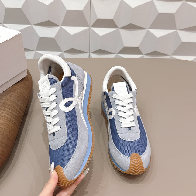 LOEWE 26S FLOW RUNNER SNEAKER IN LIGHT GRAY AND BLUE SUEDE AND CALFSKIN STYLE 2