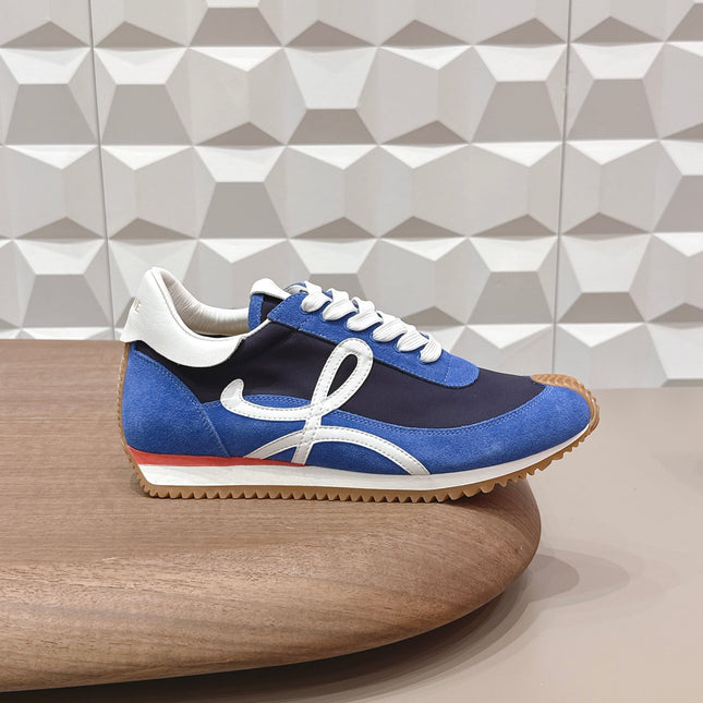 LOEWE 26S FLOW RUNNER SNEAKER IN BLUE SUEDE AND WHITE CALFSKIN
