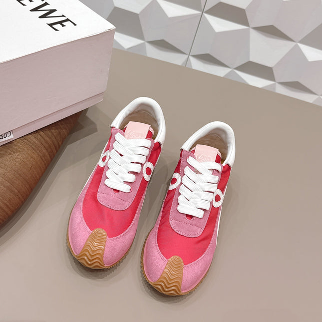 LOEWE 26S FLOW RUNNER SNEAKER IN DUSTY PINK SUEDE AND WHITE CALFSKIN