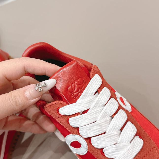 LOEWE 26S FLOW RUNNER SNEAKER IN RED SUEDE AND CALFSKIN