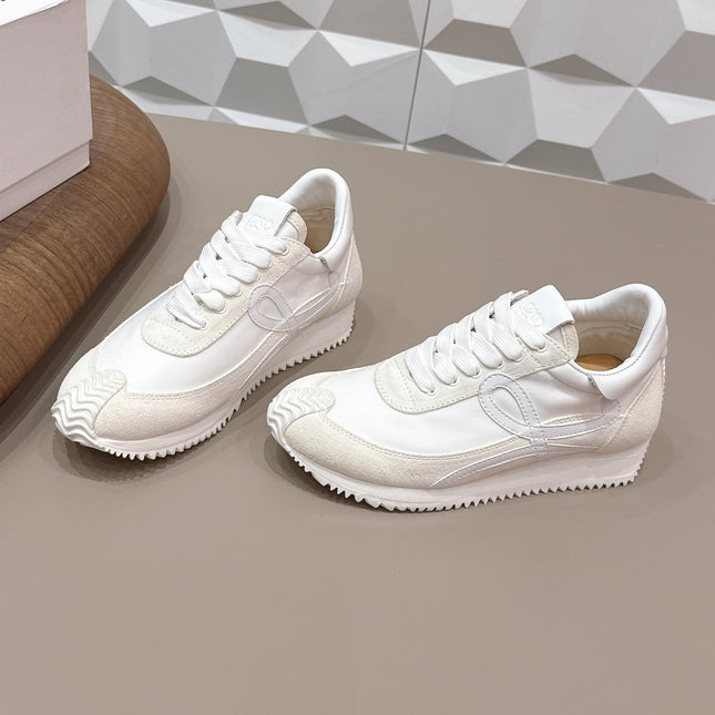 LOEWE 26S FLOW RUNNER SNEAKER IN WHITE SUEDE AND WHITE CALFSKIN
