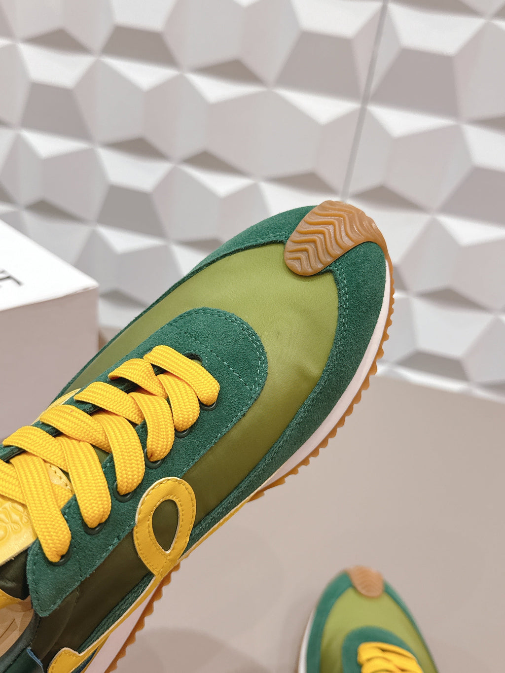 LOEWE 26S FLOW RUNNER SNEAKER IN GREEN AND YELLOW SUEDE AND CALFSKIN