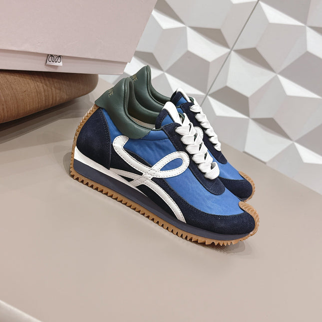 LOEWE 26S FLOW RUNNER SNEAKER IN NAVY AND BLUE SUEDE AND CALFSKIN