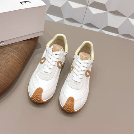 LOEWE 26S FLOW RUNNER SNEAKER IN WHITE SUEDE AND LIGHT YELLOW CALFSKIN