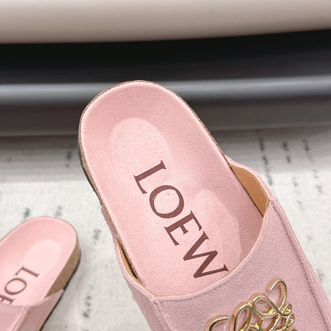 LOEWE 26S FLAT SANDALS IN PINK LOGO GOLD HARDWARE