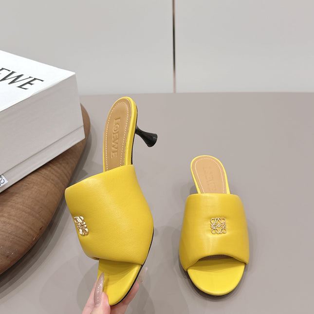 LOEWE 26S MULE HEELS 45MM IN YELLOW LAMBSKIN GOLD HARDWARE