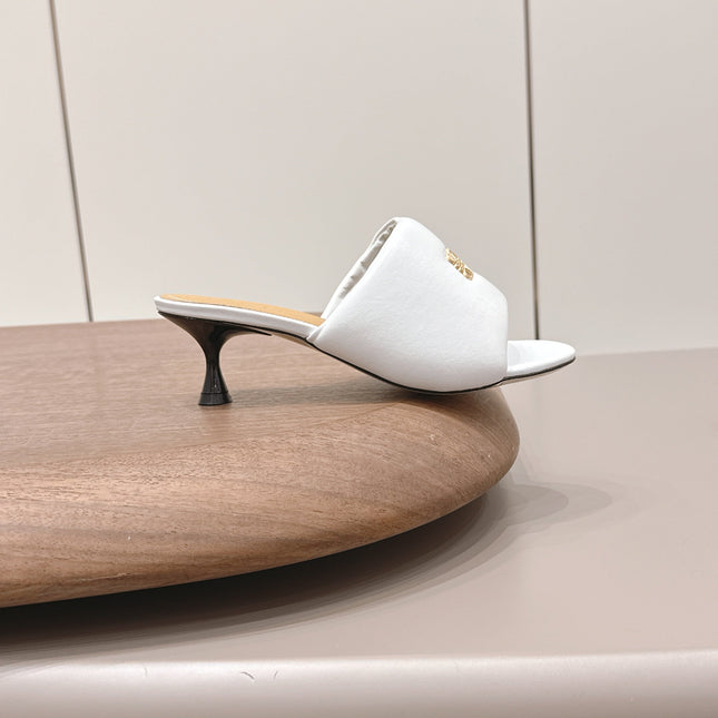 LOEWE 26S MULE HEELS 45MM IN WHITE LAMBSKIN GOLD HARDWARE