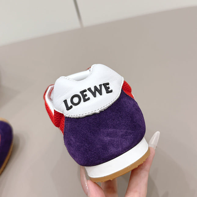 LOEWE 26S BALLET RUNNER 2.0 IN RED AND DARK PURPLE SUEDE AND MESH