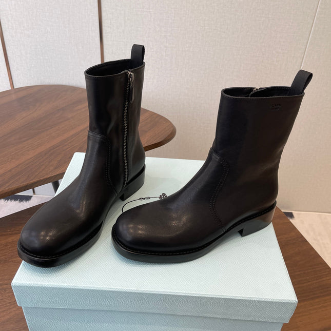 PRADA 25S COWBOY BOOTS IN DARK BLACK-BROWN CALFSKIN