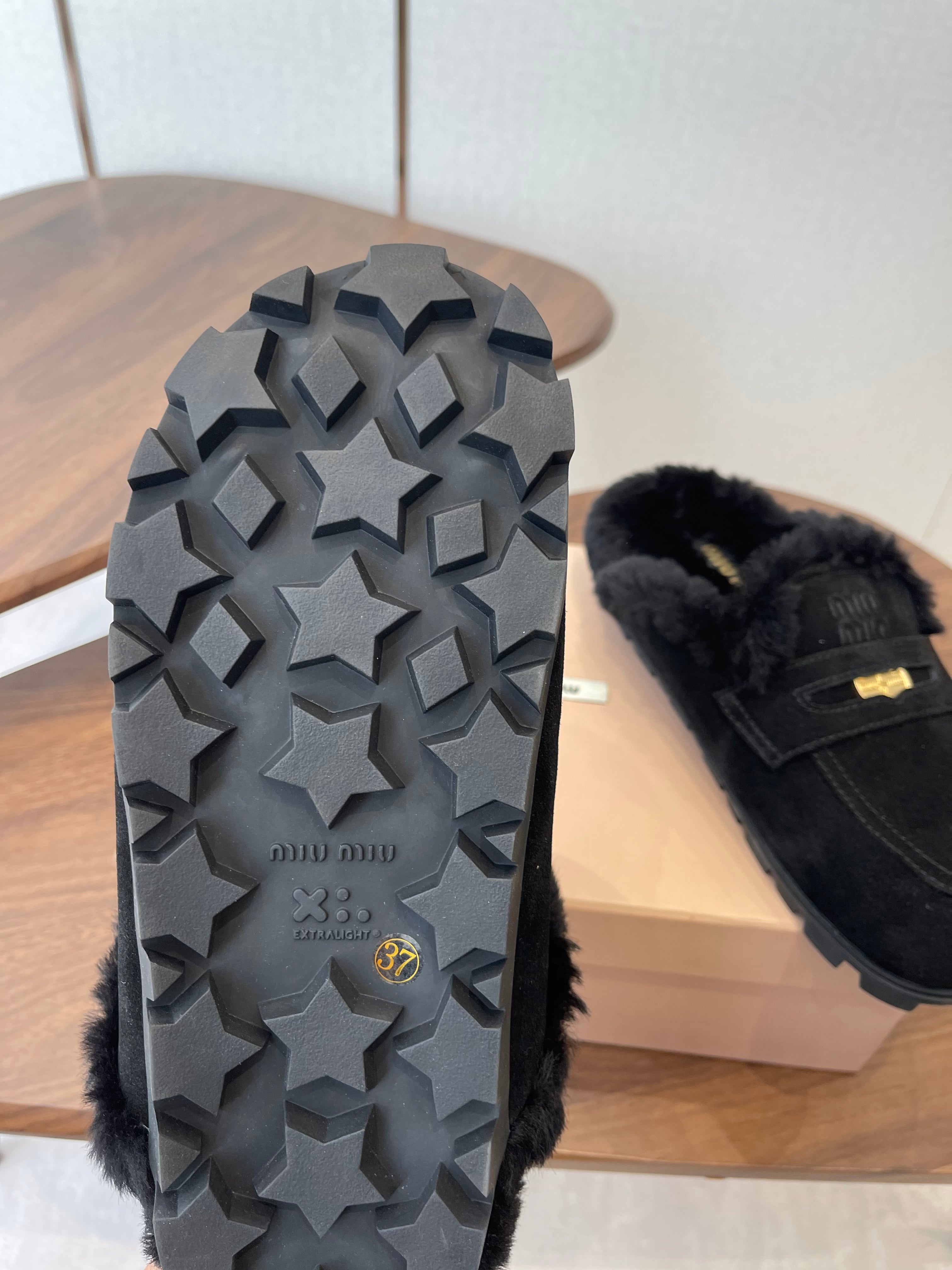 MIUMIU 25S MULES SLIPPERS SHEEPWOOL IN BLACK SUEDE