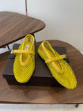 ALAIA 26S MESH FLATS IN DARK YELLOW SUEDE RHINESTONE-EMBELLISHED