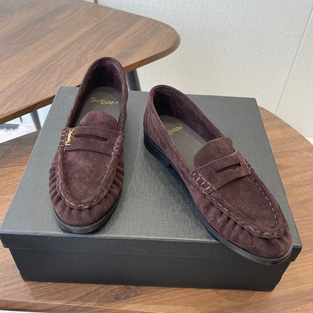 YSL 26S LOAFER IN DARK PLUM BROWN SUEDE