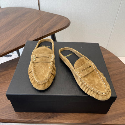 YSL 26S LOAFER MULES IN LIGHT BROWN SUEDE