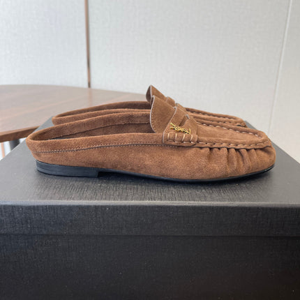 YSL 26S LOAFER MULES IN BROWN SUEDE