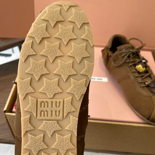 MIUMIU 26S SNEAKERS IN DARK BROWN PLUME SATIN