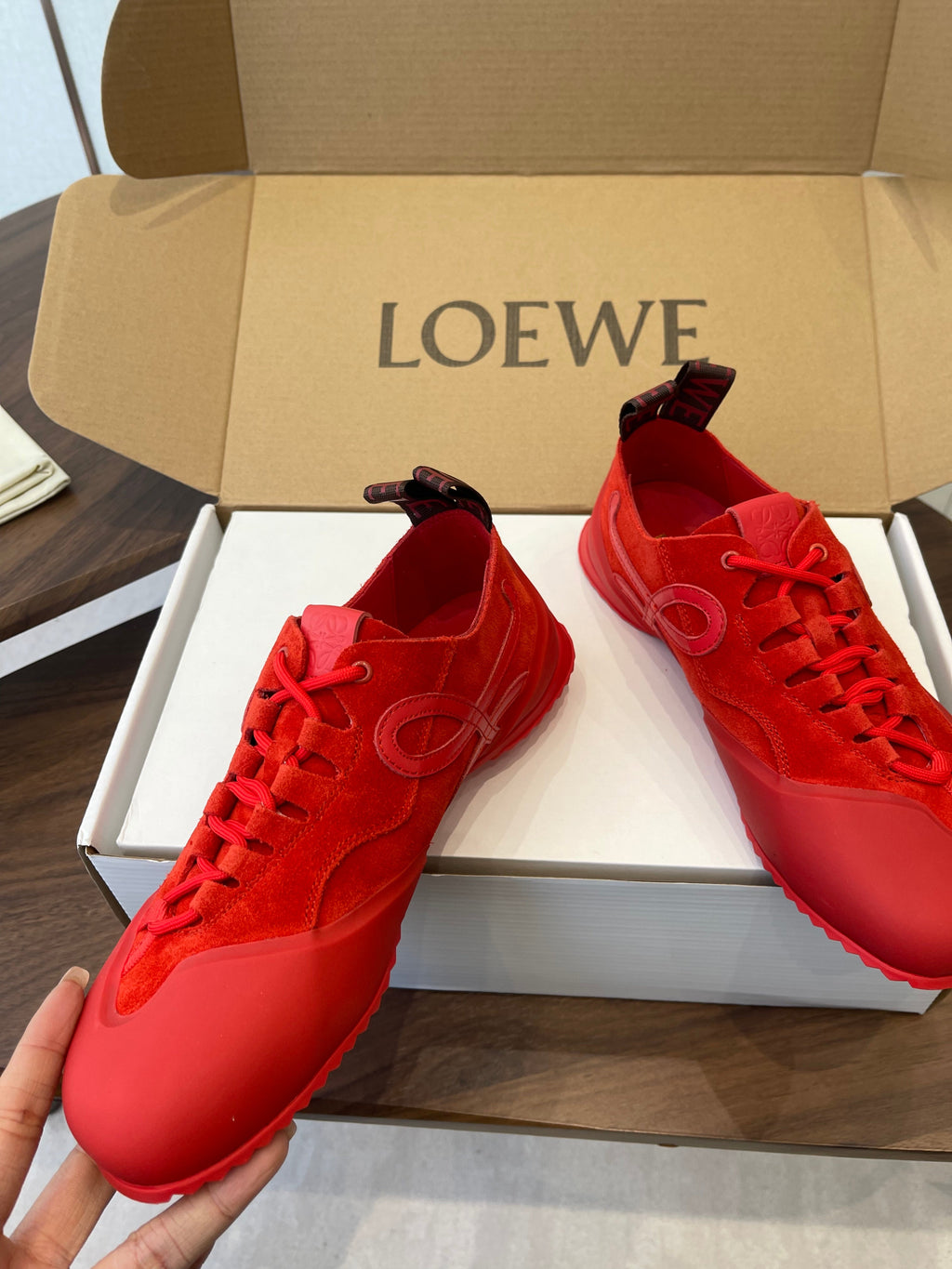 LOEWE 26S FLOW RUNNER SNEAKER 20MM IN DARK RED SUEDE
