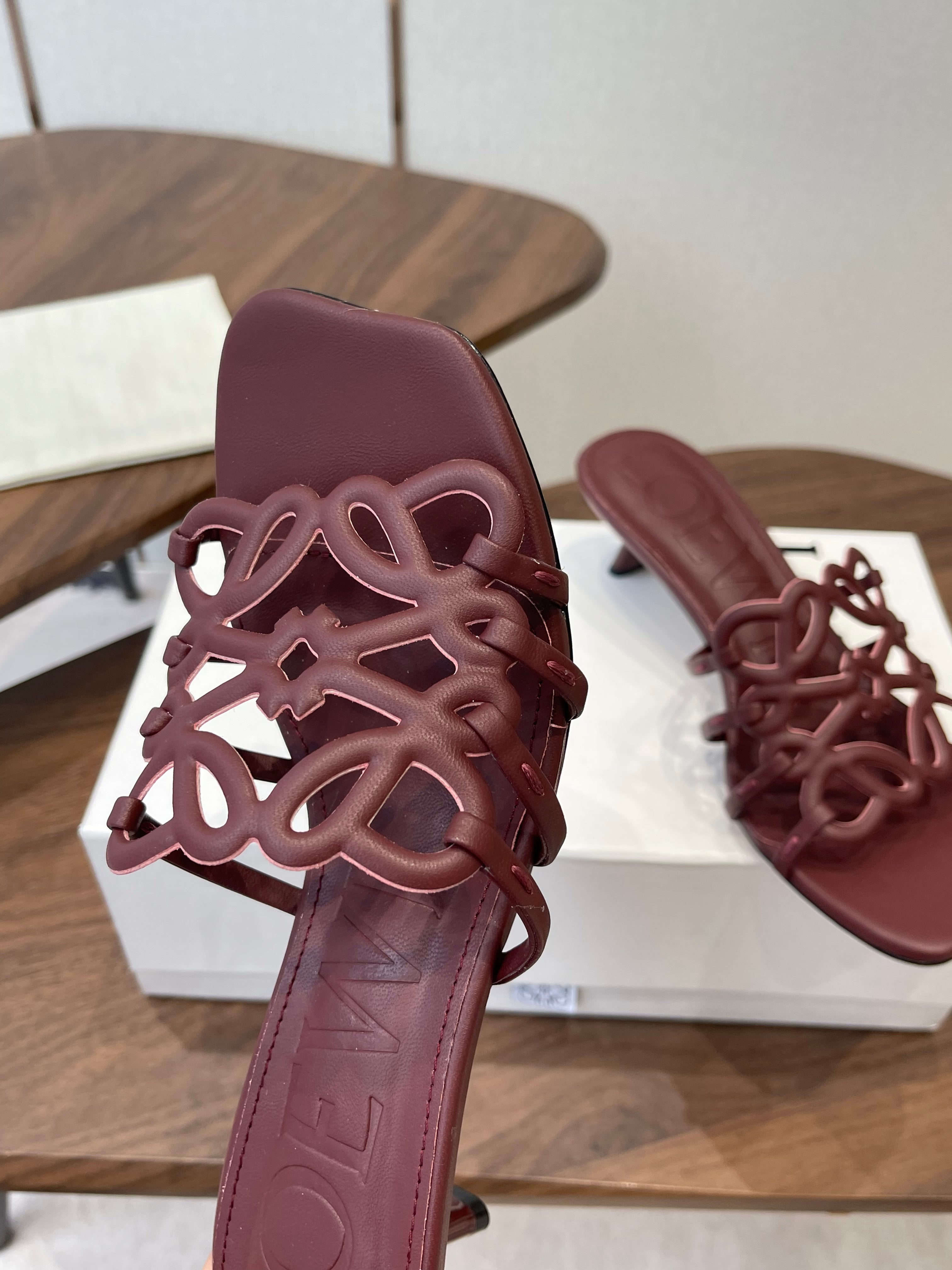 LOEWE 26S HIGH HEEL SANDALS IN WINE RED CALFSKIN
