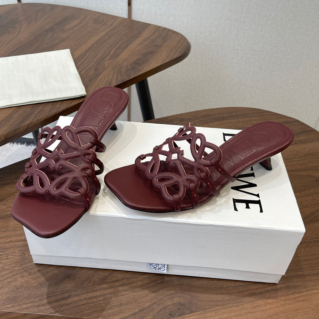 LOEWE 26S HIGH HEEL SANDALS IN WINE RED CALFSKIN