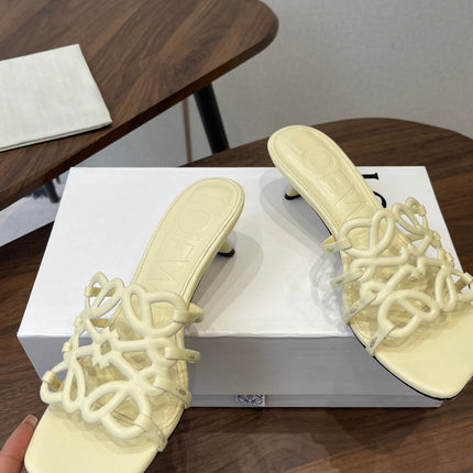 LOEWE 26S HIGH HEEL SANDALS IN LIGHT YELLOW CALFSKIN