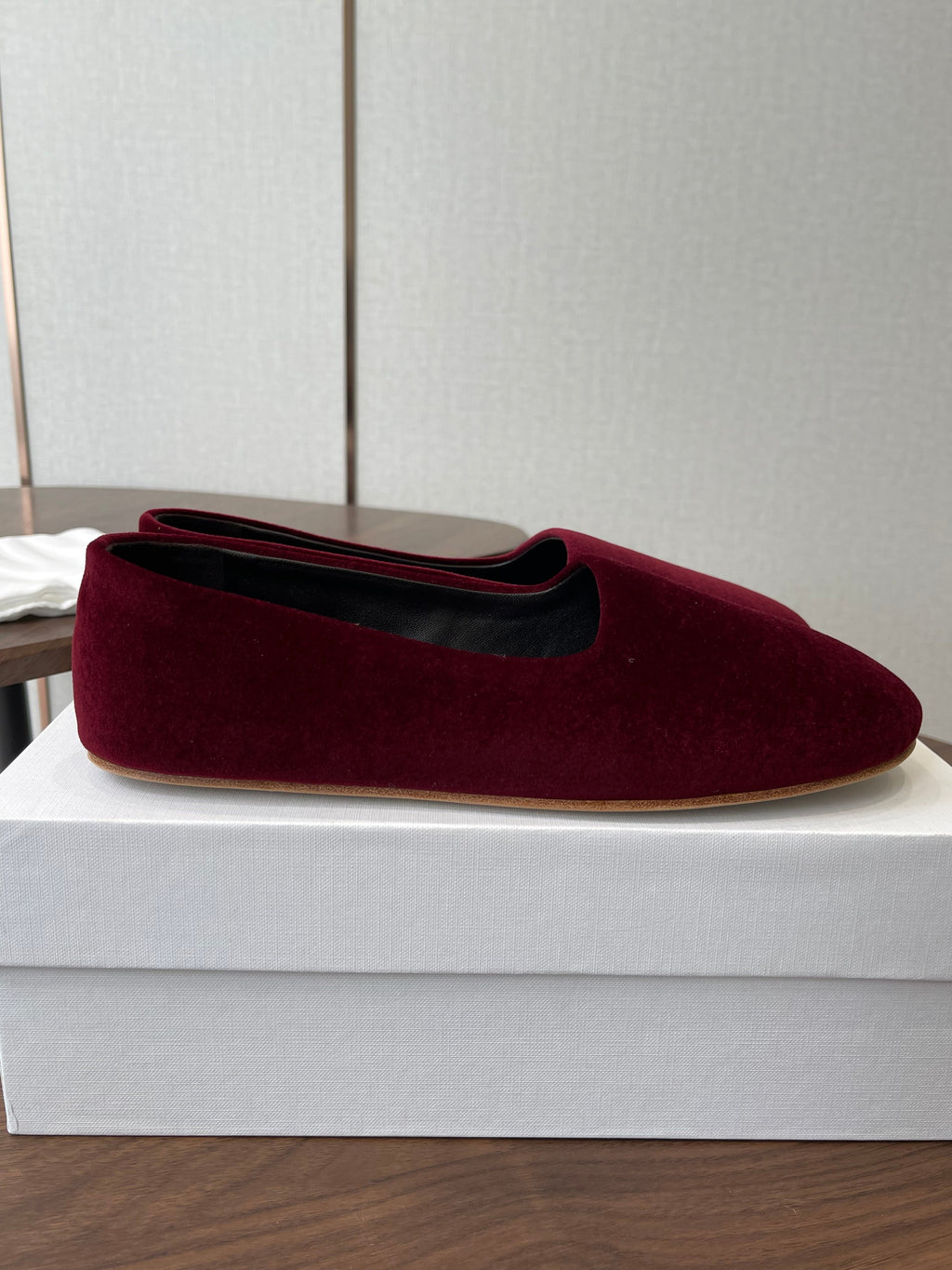 THE ROW 26S BALLET FLATS IN BURGUNDY RED VELVET