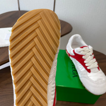 BOTTEGA VENETA 26S ORBIT FLASH SNEAKERS IN WHITE AND RED SUEDE