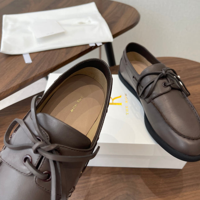 THE ROW 26S LOAFERS IN DARK BROWN CALFSKIN