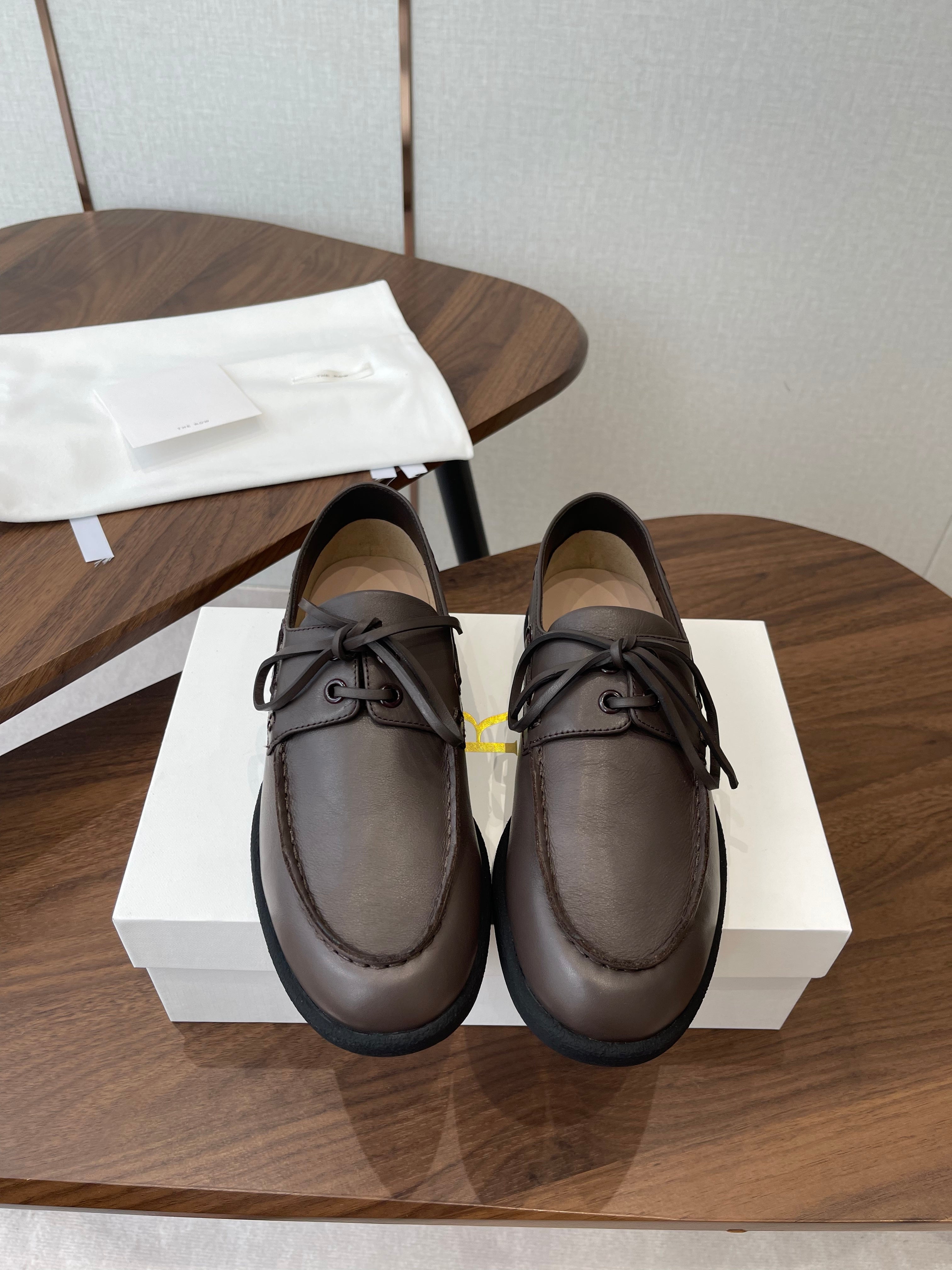 THE ROW 26S LOAFERS IN DARK BROWN CALFSKIN