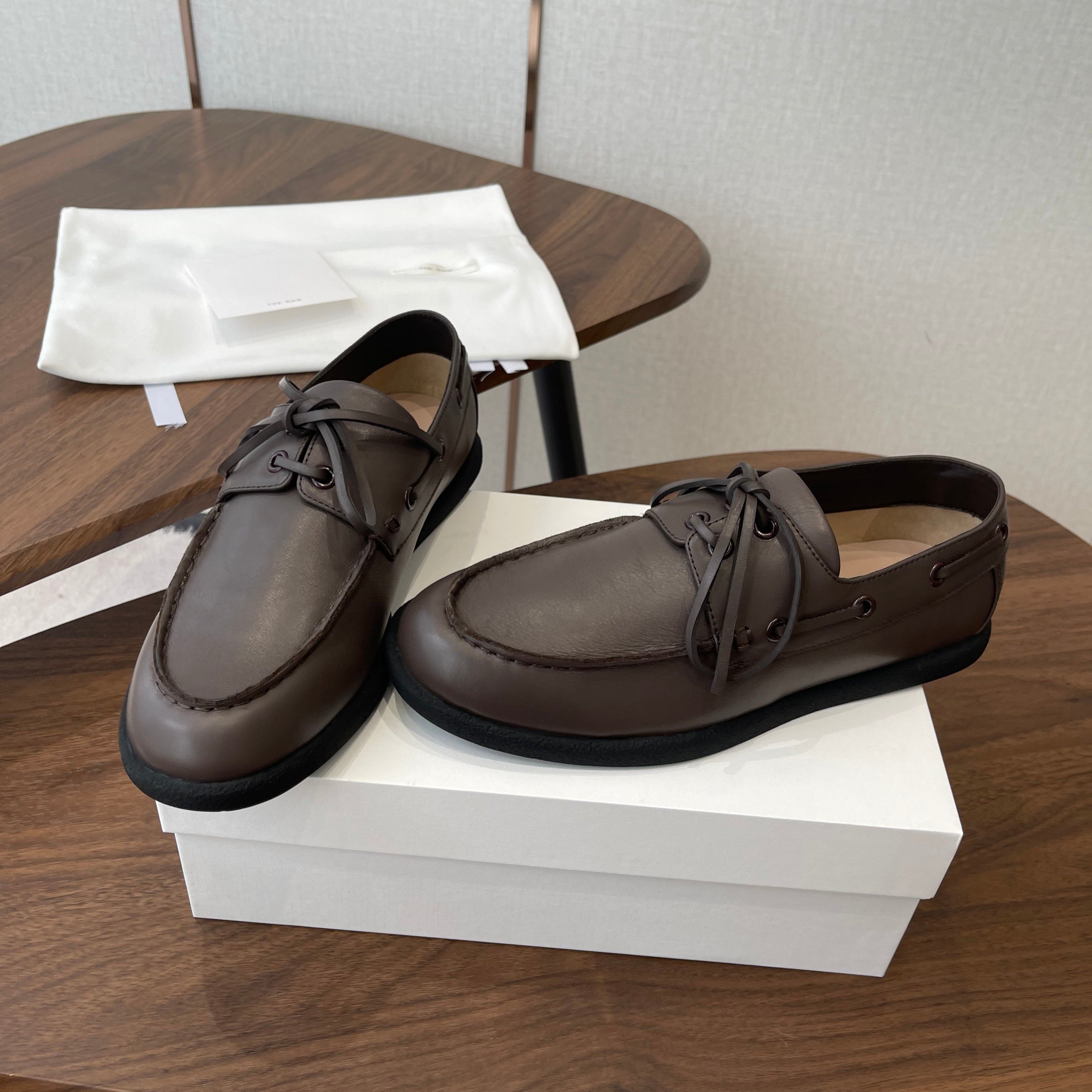 THE ROW 26S LOAFERS IN DARK BROWN CALFSKIN