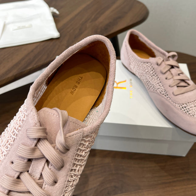 THE ROW 26S LACE UP SNEAKERS IN LIGHT PINK SUEDE