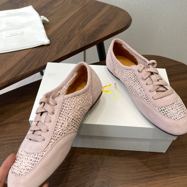 THE ROW 26S LACE UP SNEAKERS IN LIGHT PINK SUEDE