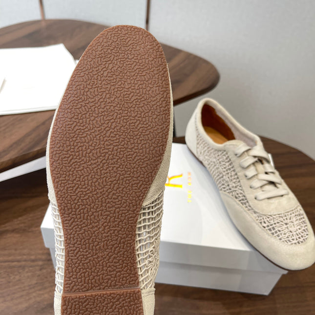 THE ROW 26S LACE UP SNEAKERS IN IVORY BEIGE SUEDE