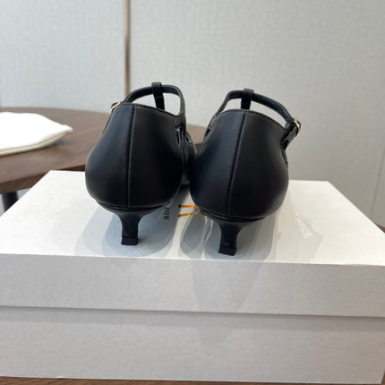 THE ROW 26S POINTED TOE T STRAP PUMPS 35MM IN BLACK CALFSKIN