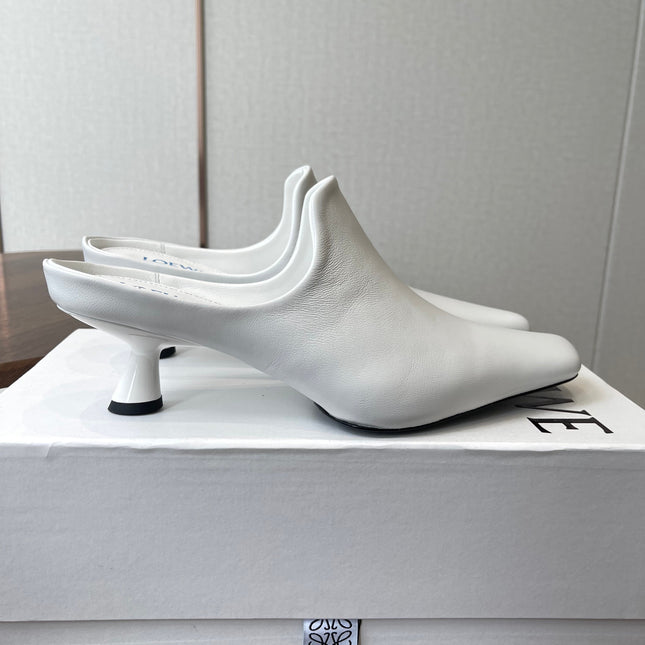 LOEWE 26S EMILY MULE 55MM IN WHITE CALFSKIN