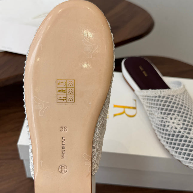 THE ROW 26S MULE FLATS IN WHITE CROCHET MESH