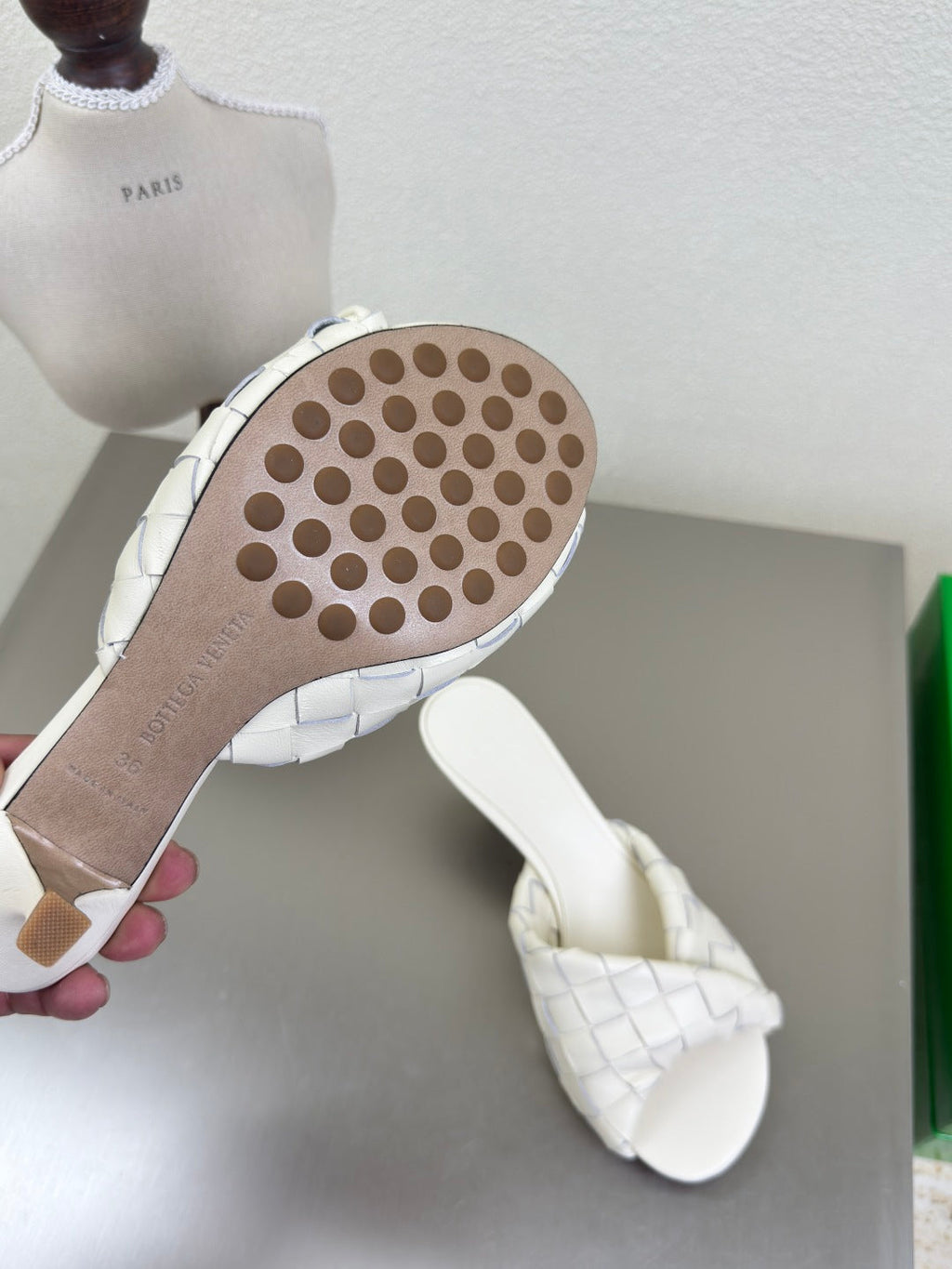 BLINK HIGH 5 CM MULE IN WHITE INTRECCIATO LEATHER
