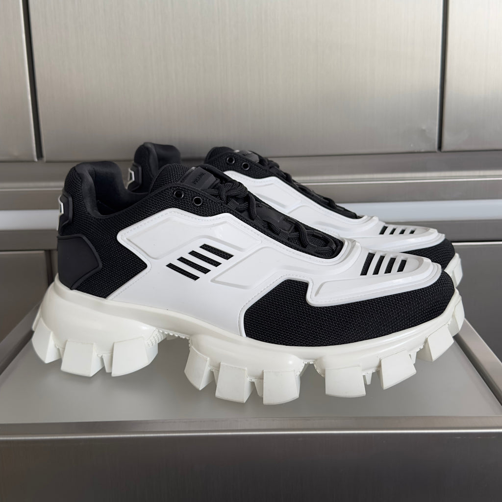 PRADA 26S CLOUDBUST THUNDER SNEAKERS 60MM IN WHITE AND BLACK MESH FABRIC AND TPU