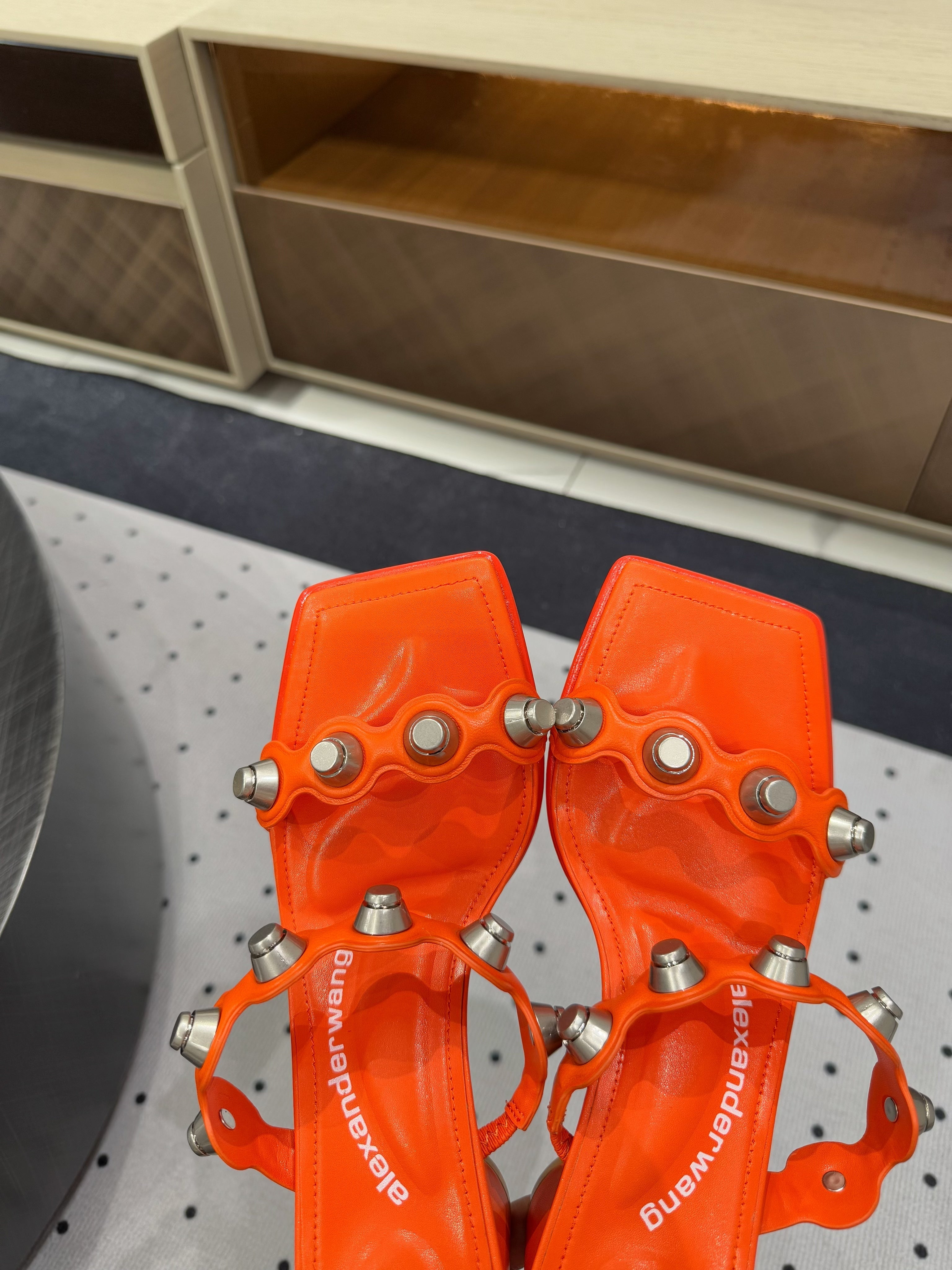 RIOT 65MM SANDAL IN FIRE ORANGE LAMBSKIN