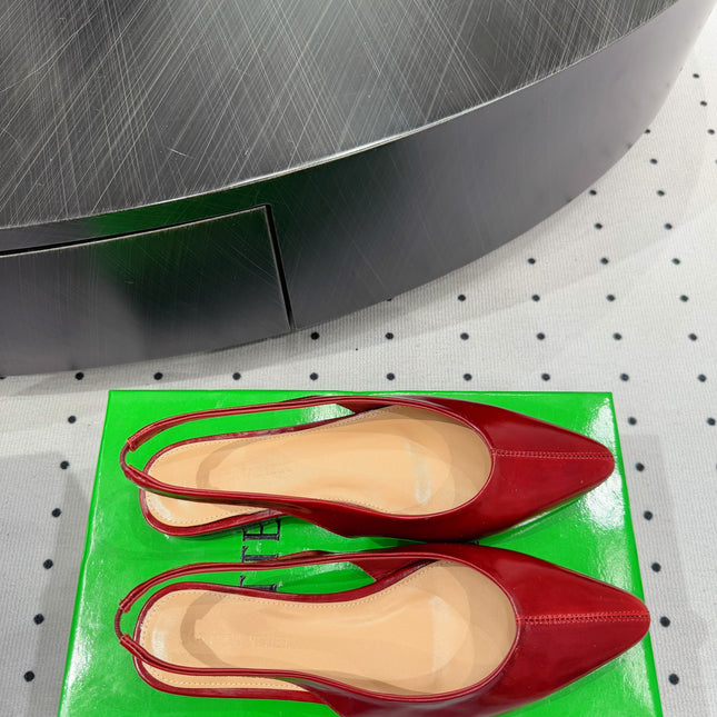 BOTTEGA VENETA 26S SLINGBACK FLATS IN RED CALFSKIN