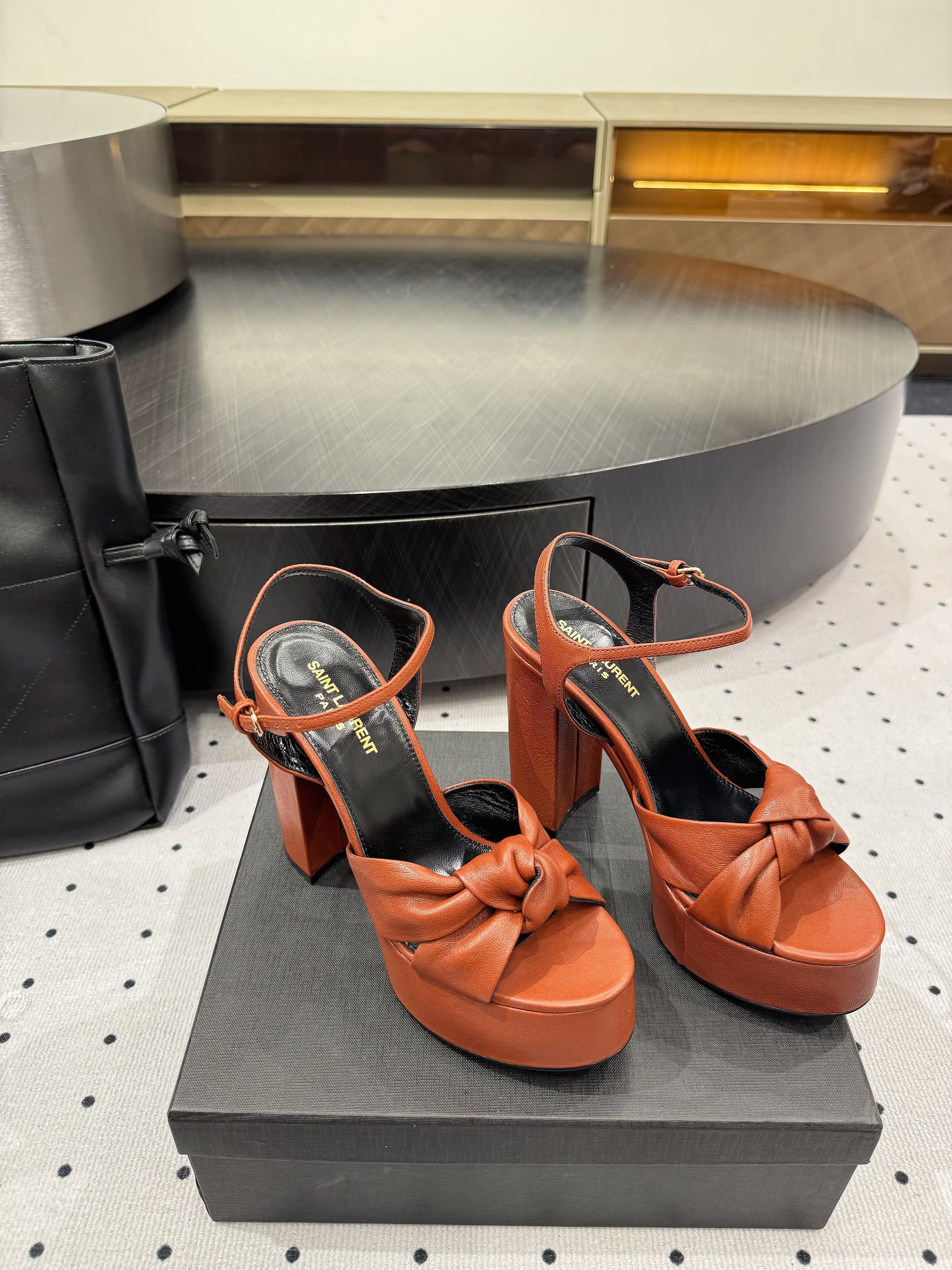 YSL 26S SANDAL HIGH HEELS 120 MM IN ORANGE CALFSKIN