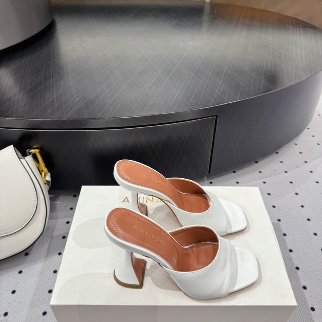 AMINA MUADDI LUPITA MULES IN WHITE CALFSKIN