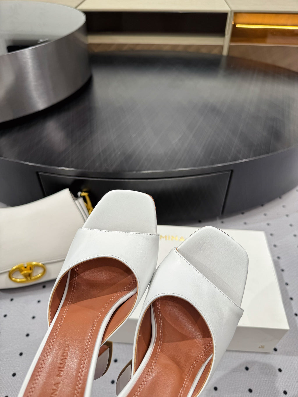 AMINA MUADDI LUPITA MULES IN WHITE CALFSKIN