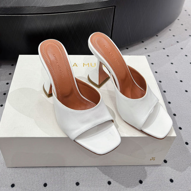 AMINA MUADDI LUPITA MULES IN WHITE CALFSKIN