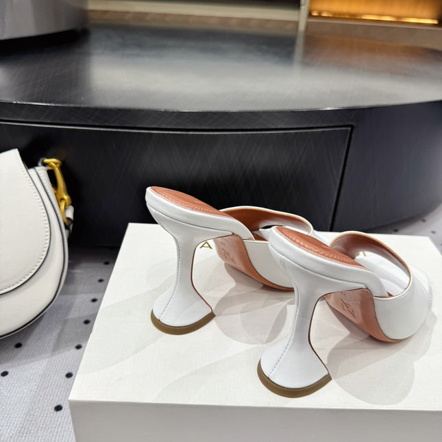 AMINA MUADDI LUPITA MULES IN WHITE CALFSKIN