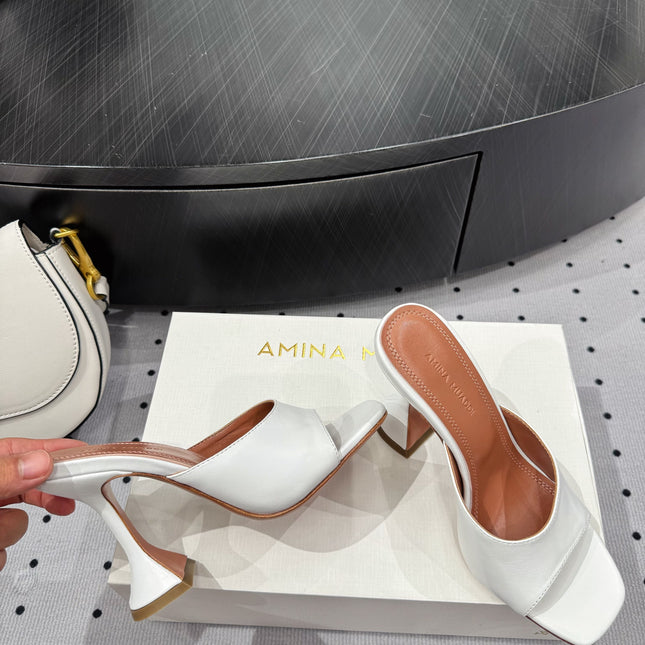 AMINA MUADDI LUPITA MULES IN WHITE CALFSKIN